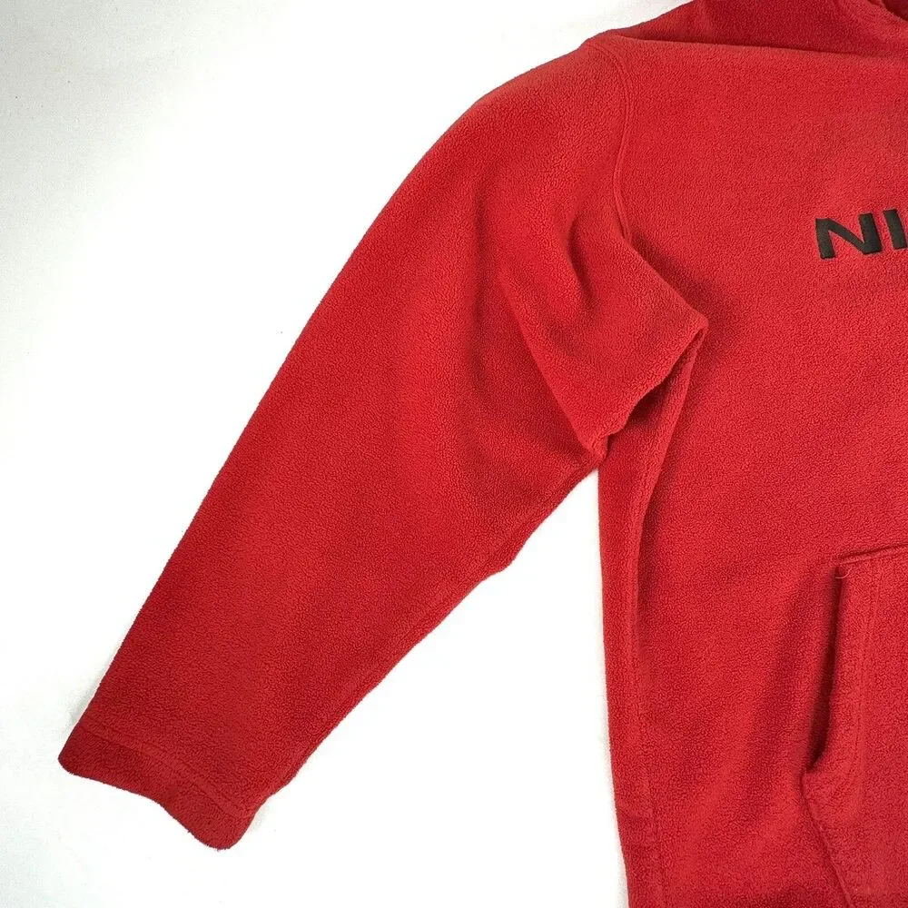 Vtg Nike Travis Scott Center Swoosh Spell Out Fleece Hoodie Sweatshirt Red Men L